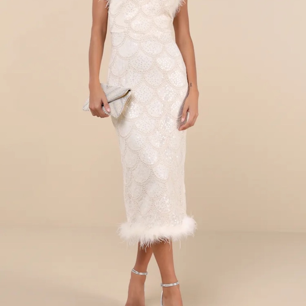 Lulu's White Halter Sheath Midi Dress